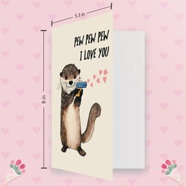 OJsensai Cute Otter Valentines Day Card for Husband Wife, Sweet Anniversary Birthday Gifts for Girlfriend Boyfriend, I Love You Card