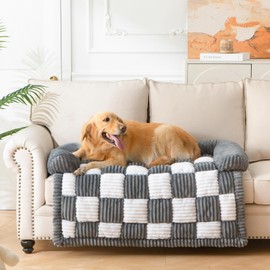 NestlyMoly Dog Bed for Couch with Bolster, Comfy Couch Cover for Dogs Washable, Non-Slip Plush Furniture Protector, Calming Fuzzy Lounge Mat, Pet Sofa Accessories (Grey, Large)