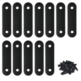 Alamic Stainless Steel Black Flat Brace - 16 x 60 mm Straight Corner Braces with Screws - 12 Pack