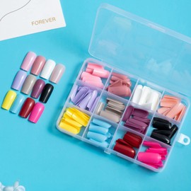 COLORBIRD Nail Tip, Long, 12 Colors, 240 Pieces, Black, Pink, Blue, Sea, Pool, Nail Tip, Simple, Stylish (Square L Glossy)