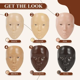 Makeup Practice Face Board Set, 5D Silicone Full Face Painting Mannequin Head with Brushes, Eyebrow Pen, Ideal for Beginners & Enthusiasts to Improve Makeup Skills, Dark Brown