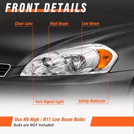 AXLAHA Headlights for 2006-2013 Chevy Impala/ 2014-2016 Impala/ 2006-2007 Monte Carlo Driver and Passenger Side Headlamp Replacement(W/O Bulbs)