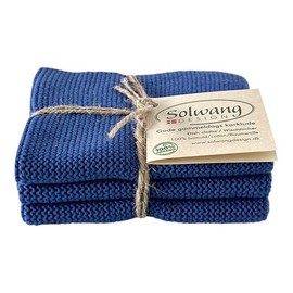 Solwang 3-Piece Danish Cotton Dishcloths in 100% Certified Organic Cotton Made in India (Cobalt Organic Trio)