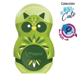 Maped - 2 en 1 goma/sacapuntas LOOPY MINI CUTE, recargable, incluye 1 borrador de repuesto - Color aleatorio - Para lápices finos