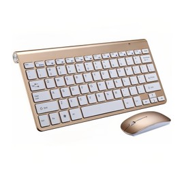 Smart Wireless Keyboard Mouse Kit, Waterproof, Power Saving, Compact Keyboard Mouse Set for Office (Gold)
