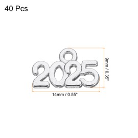 sourcing map 40pcs 2025 Graduation Year Charm 3D Metal Tassel Year Number Charm Year Pendant Mini for DIY Anniversary Jewelry Making Crafts, Silver