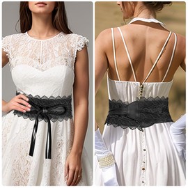MILAKOO Lace Obi Belt Bowknot Cinch PU Leather Belt for Women Robe Belt Bridal Belts for Wedding Dress