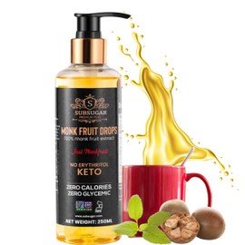 Subsugar Monk Fruit Sweetener No Erythritol with pump dispenser, 100% Pure Monkfruit Liquid drops Content Volume: 250ml Weight: about 10 oz