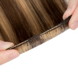 S-noilite 1 piece Clip In Short Hair Extensions Real Human Hair Invisible Mini Short Clip in Hairpiece for Women with Thin Hair 8 inch Medium Brown Mixed Dark Blonde