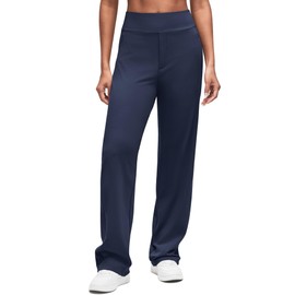 G4Free Womens Dress Pants High Waist Straight Leg Yoga Pants with Pockets for Office Work Business Travel Wear (Dark Navy,L,28")