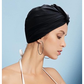 Women Pleated Fabric Swim Hat Soft Elastic Nylon Bathing Cap Shower Cap Adjustable Swimming Cap Turban Ladies Ear Protection Swim Cap Hat for Beach Surfing Springs Beauty Yoga