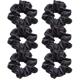 6 Pieces Hair Scrunchies Satin Elastic Soft Hair Ties Scrunchy Hair Bands for Women Girls (Black)