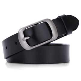 JASGOOD Women Black Leather Belt Plus Size Polished Buckle for Jeans Pants,C-Black(Silver Buckle),Suit for Waist Size 46-50 Inches