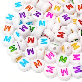 Bxwoum 100PCS Letter M Beads 4X7mm Acrylic Alphabet Beads Colored Letter White Round Letter M Beads for Jewelry Making DIY Bracelets Necklaces Key Chains (M-100PCS)