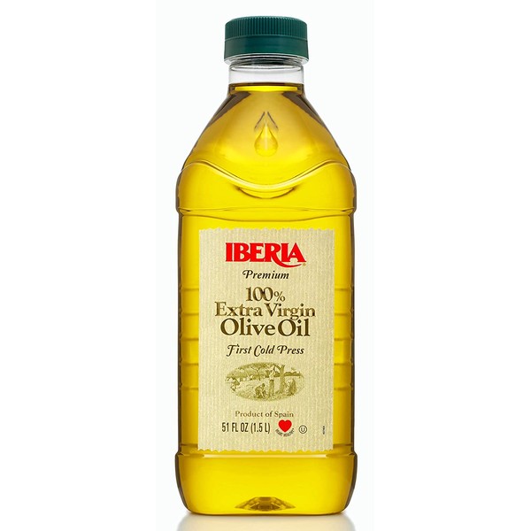 Iberia Extra Virgin Olive Oil 51 oz, 1.5 Liter (Spanish Extra Virgin Olive Oil, First Cold Pressed, Kosher)