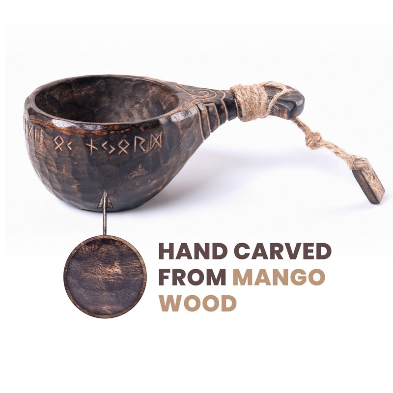 Handcarved Wooden Kuksa Cup - Scandinavian Bushcraft Bowl for Camping
