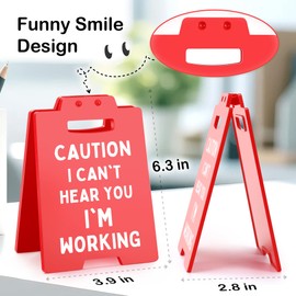 Funny Mini Caution I Can’t Hear You I’m Working Desk Sign – Red Office Desk Decor Gifts for Coworker Boss Freelancer Programmer Admin Assistant Christmas White Elephant Gag Gifts Cubicle Decor Sign