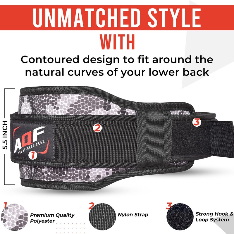 AQF Weight Lifting Belt Back Support Contoured 5.5 Inch Neoprene