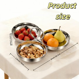 Cluster Serving Bowls 3 in 1 Silver Stainless Steel Snack Bowls Connected Fruit Tray Snack Plate for Home Kitchen Party Reusable Portable Ring Style Dessert Bowl Set