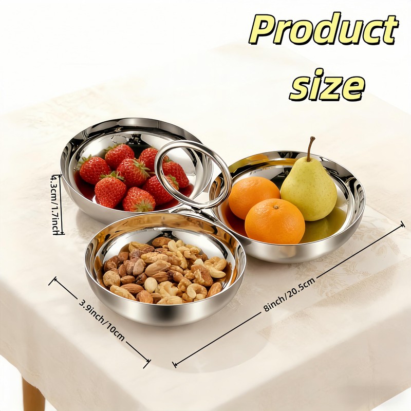 Cluster Serving Bowls 3 in 1 Silver Stainless Steel Snack