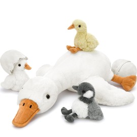 Tezituor Goose Stuffed Animal with Babies&Eggs, 23.6 Large Goose Plush Hugging Pillow Soft Swan Plushies Toys Birthday Christmas for Kids Boys Girls