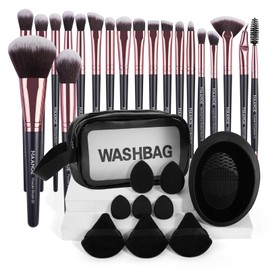 MAANGE Makeup Brush Set 30 Pcs Premium Synthetic Makeup Brushes Foundation Eye Shadow Powder Concealers Highlight Blending Brush Professional Make Up Brush Set (Black)