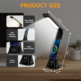 AMFUN Desk Lamp, Eye-Caring LED Table Lamp, 3 Color Modes,USB Charging,Dimmable Bedside Lamps with Clock,Touch Control, Study Lamp for Home,Bedroom,Office,Reading,Study,Work-Black