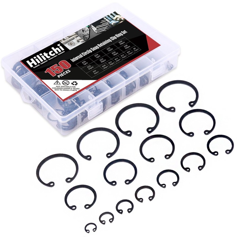 Hilitchi 150-Pcs [15-Size] Alloy Steel Internal Circlip Snap Retaining Clip