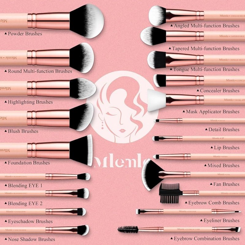 Mlemle 메이크업 브러시 세트, Mlemle 프로페셔널 26개 메이크업 키트, 파우더