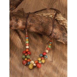 MINACHI Hippie Boho Colorful Ceramic Round Spherical Bead Necklace, Bohemian Jewelry Gifts for Women (1)