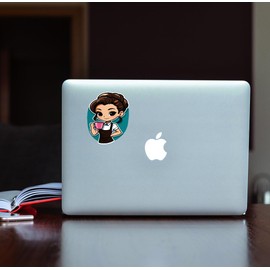Set of 3 - Cute Barista Coffee Lover Cartoon Art Decal Sticker, Turquoise Background,SUV, Van, Window, Bumper, Wall, Laptop, Tablet, Cup,Tumbler Or Any Smooth Surface