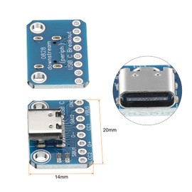 QUARKZMAN USB Type C Breakout Board Female 2.54 mm Connection with Pin Header Connector Pack of 5