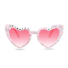 Topfunyy 21st Birthday Sunglasses - Pink Finally 21 Shiny Bling Diamond Pearl Glasses for Girls 21st Birthday Party Supplies