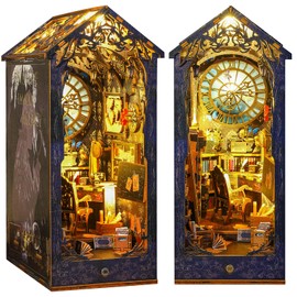 GORWARE DIY Miniature Book Nook Kit,3D Wooden Puzzle Bookends with Sensor Led Light,Creative Doll House Bookends Shelf,DIY Miniature Booknook Kit for Teens and Adults(Detective Art)