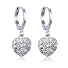 925 Sterling Silver Earrings Women's Hoop Earrings with Pendant Heart Earrings Hanging Silver Hoop Earrings Small Diameter 14 mm Earrings for Women Girls, Metal