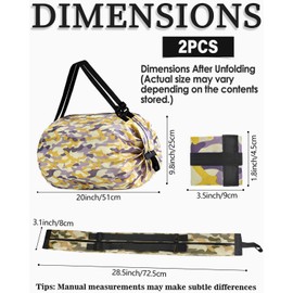 TPZORJX 1 x Foldable Shopping Bag, Zipper Shopping Bag, Heavy Duty Storage Bag with Capacity of 15kg, Laundry Travel Supermarket Large Capacity Tote Bag (Camouflage Yellow)