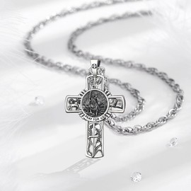 CELESTIA Cross Pendant Saint Christopher Archangel Michael Three Kings Crucifix Necklace Silver 925 Christian Jewellery Gifts Women Men, Sterling Silver, No Gemstone
