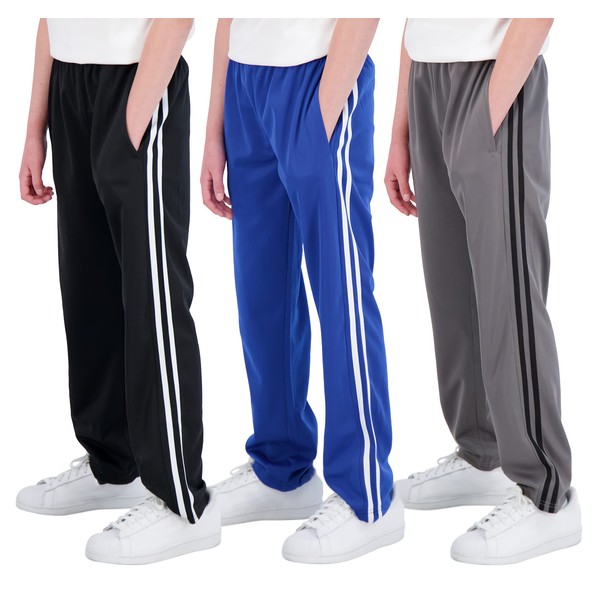 Real Essentials 3 Pack: Boys Active Tricot Sweatpants Track Pant Basketball Athletic Fashion Teen Sweat Pants Soccer Casual Girls Lounge Open Bottom Fleece Tiro Activewear Training -Set 2,M (10-12)