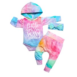 Toddler Baby Girl Clothes Tie Dye Hoodie Sweatsuit Infant Baby Girl Outfit + Pant+Headband 3PC Set