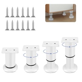 Pack of 4 Furniture Feet, Adjustable, 80 mm - 120 mm, Height Adjustable, Stainless Steel Base Feet, Table Feet, Furniture Feet, Height Adjustable, Height Adjustable Furniture Legs, Bed Feet for Cabinet, Sofa, Furniture (White)