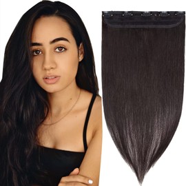 TESS Clip-In Real Hair Extensions, Black, 45 cm, One Piece, 5 Clips, Remy Hair Extensions, 50 g, #1B Natural Black Extensions