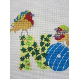 Emma Ball Needlepoint Canvas Christmas "Noel Birds" Hand Painted by Emma Ball PEB 034