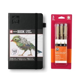 Sakura Paquete de cuaderno de bocetos A5 y Pigma Micron – Paquete de papelería de inspiración japonesa para trabajo de ilustración – Cuaderno de bocet