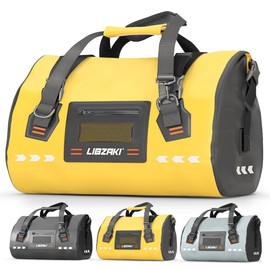 LIBZAKI High-Vis Waterproof Duffel Bag - PVC Rolltop Dry Bag with Locking Straps for Motorcycle Travel, Beach & Emergency Gear 70L Black/Yellow