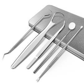 クリーニングキット 歯用ツール 自宅用 家族用 デンタルミラー スケーラー 舌ブラシ ステンレス鋼製 収納ケース付き 五点セット