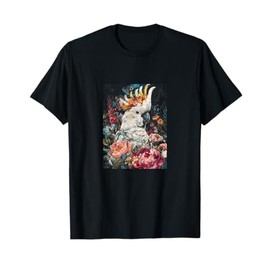 Moody Maximalist Cockatoo with Vintage Floral Bird Artwork T-Shirt