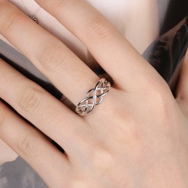 GULICX 925 Sterling Silver Ring Celtic Everlasting Love Knot Filigree Wedding Finger Ring Size O