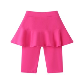 VilyR Girls' Knee Length Shorts with Skirt Capri Leggings,Rose Red,10-11Y