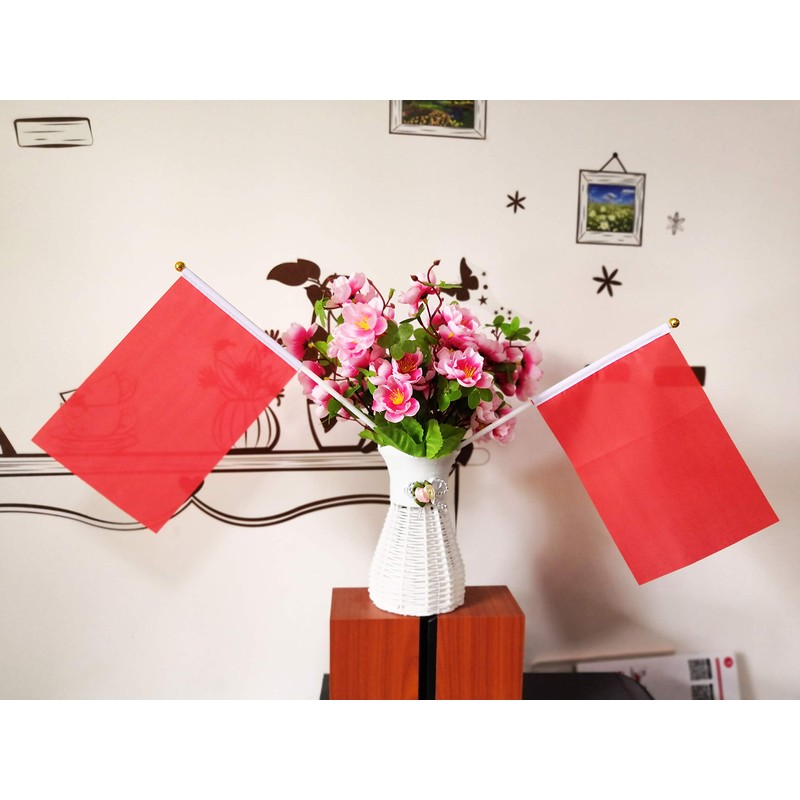 25 Pack Red Stick Flags,Hand Held Small Mini DIY Solid