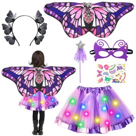 GAROMIA Butterfly Costume Girls Butterfly Wings Costume Tutu Skirt Mask Tattoos Hair Band Fairy Wand for Carnival Masquerade Party